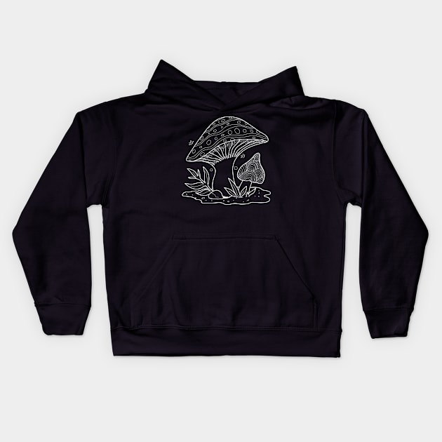 Mushroom Sprouts In Nature Line Art Design Kids Hoodie by Promen Art